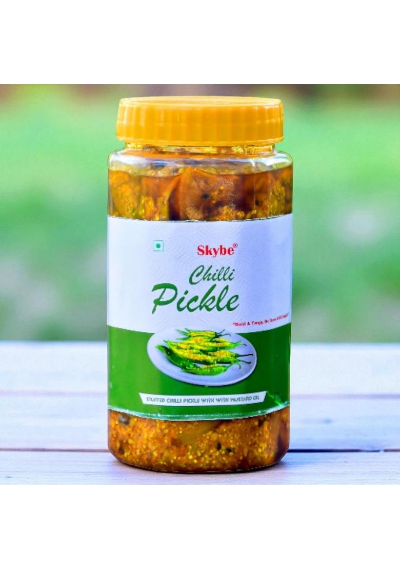 Skybe Green Chilli Pickle 500G – Strong Tangy Fusion Paired With Golden Spice Notes For A Taste Experience