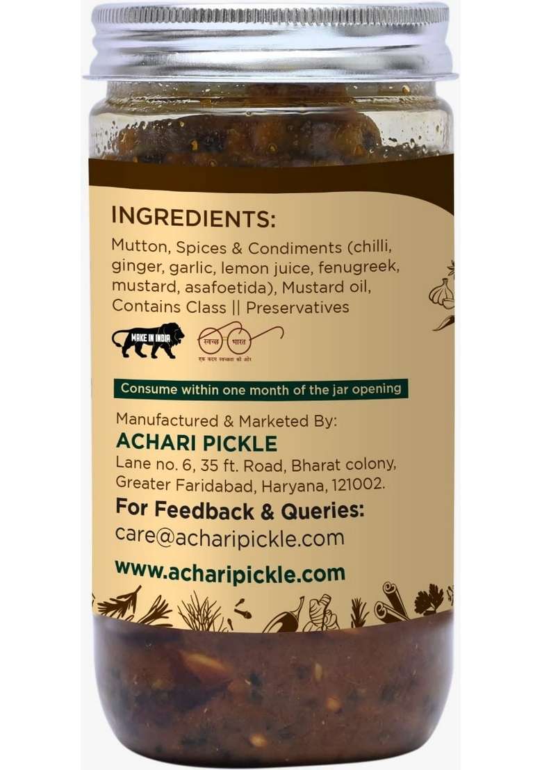 Achari Pickles Homemade Kabab Mutton Pickle Tandoori Flavour 400 Gm Delhi North Style - Indya