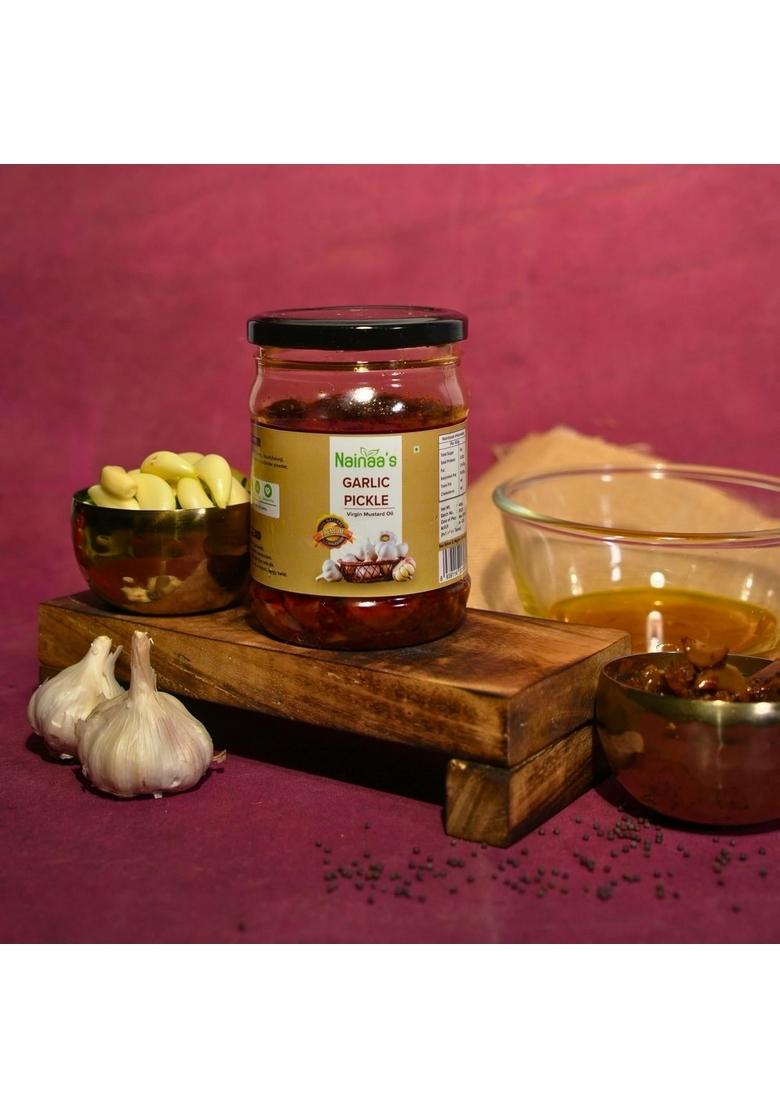 Nainaas Kitchen Nainaa’S Garlic Pickle | Made With Cold Pressed Virgin Mustard Oil Pure Natural Homemade Taste No Artificial Preservatives Rich In Antioxidants Traditional Flavour 250G