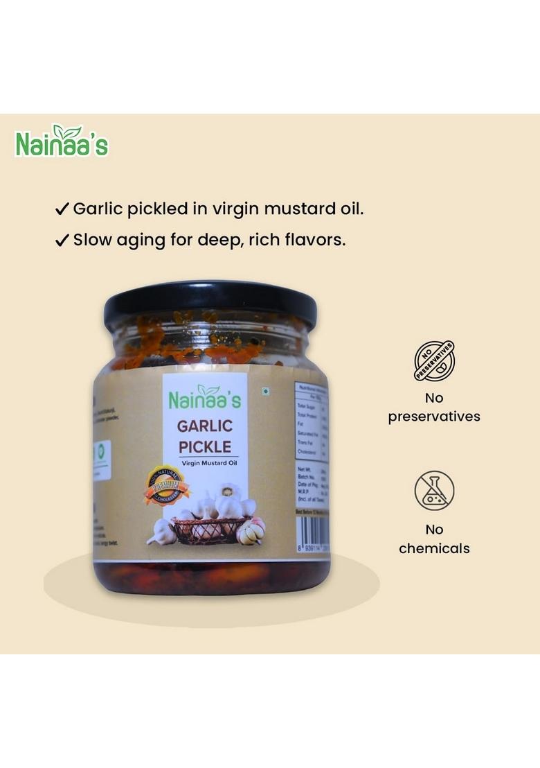 Nainaas Kitchen Nainaa’S Garlic Pickle | Made With Cold Pressed Virgin Mustard Oil Pure Natural Homemade Taste No Artificial Preservatives Rich In Antioxidants Traditional Flavour 250G