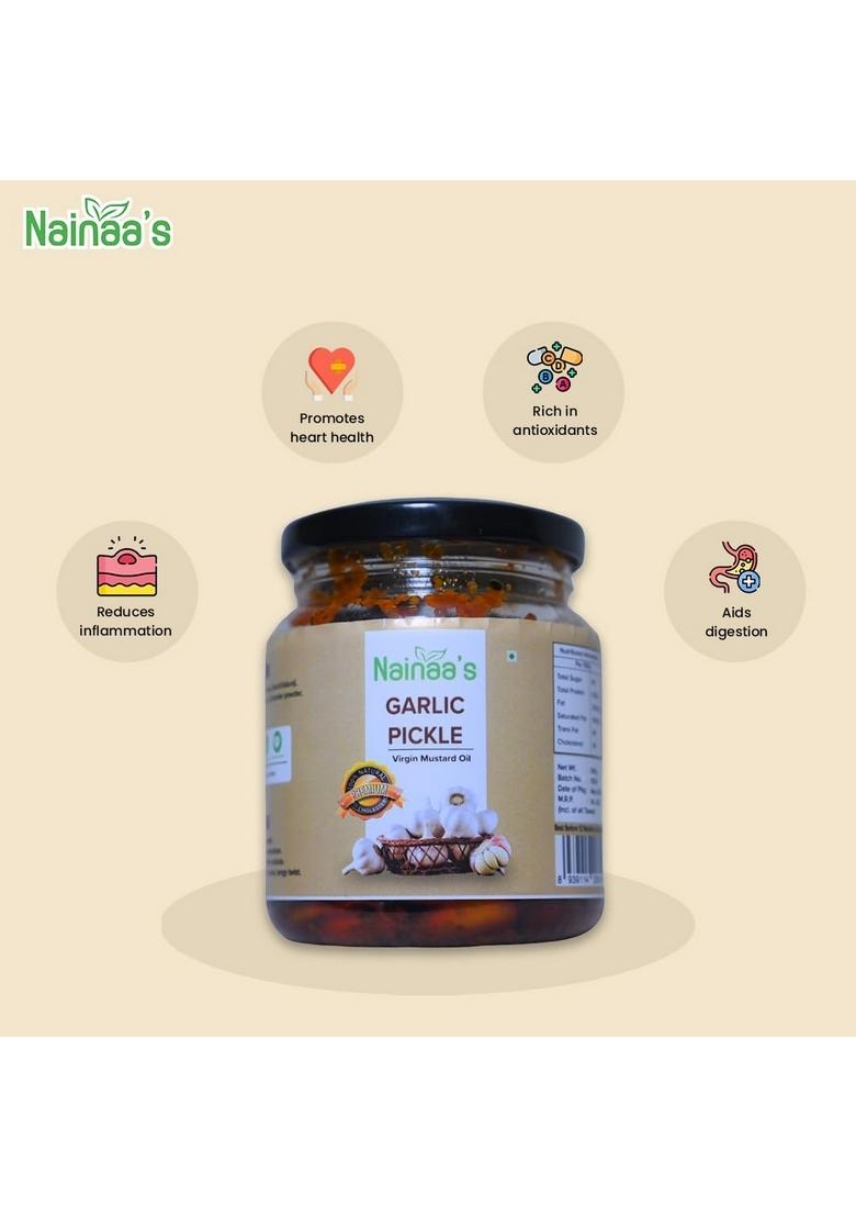 Nainaas Kitchen Nainaa’S Garlic Pickle | Made With Cold Pressed Virgin Mustard Oil Pure Natural Homemade Taste No Artificial Preservatives Rich In Antioxidants Traditional Flavour 250G