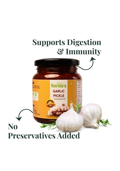 Nainaas Kitchen Nainaa’S Garlic Pickle | Made With Cold Pressed Virgin Mustard Oil Pure Natural Homemade Taste No Artificial Preservatives Rich In Antioxidants Traditional Flavour 250G