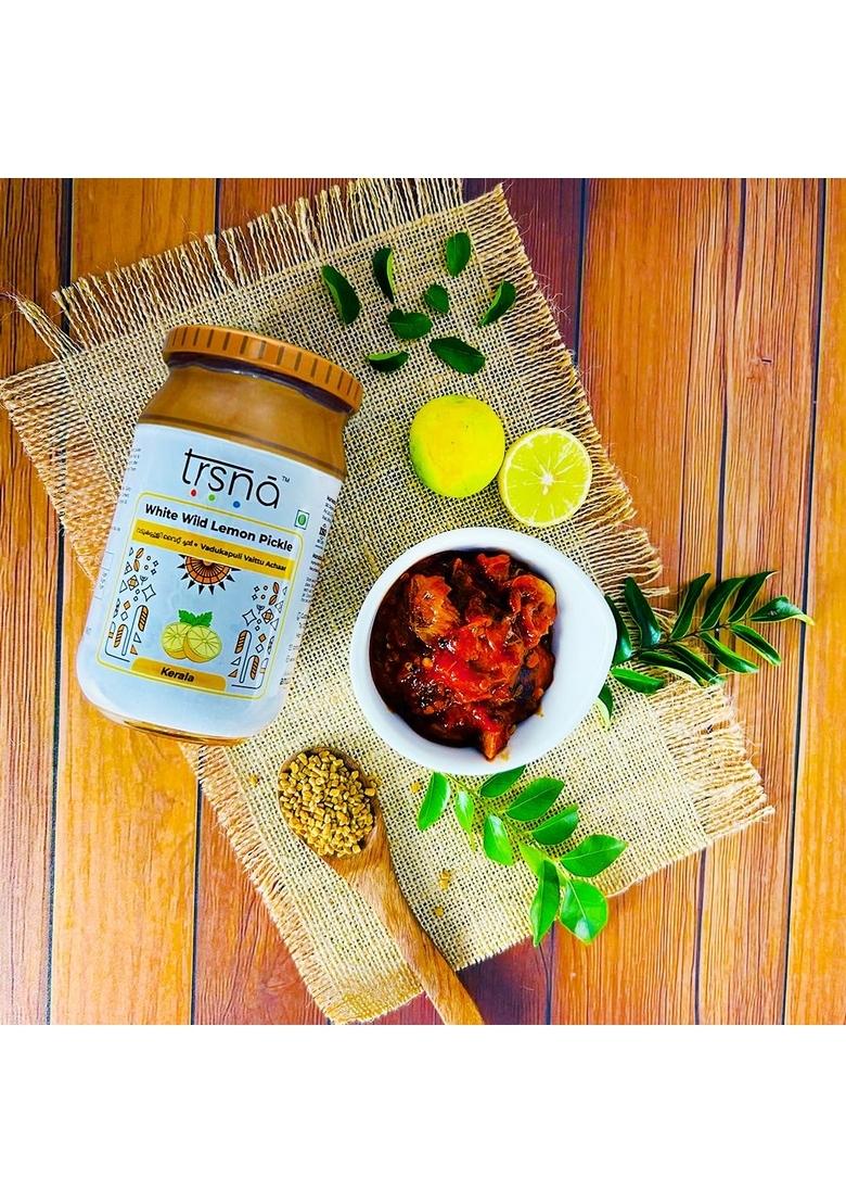 Trsna White Wild Lemon Pickle 400 Grams | Vadukapuli Vaittu Achaar Fresh Zesty Kerala Style Traditional South Indian Taste Premium Gourmet In Glass Jar