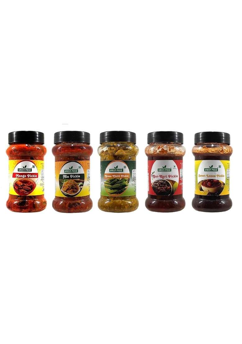 K3 Masala Green Piece Gor Keri Sweet Lemon Mango Mix And Chilli Pickle 250Gm X 5 Pack Of - Indya