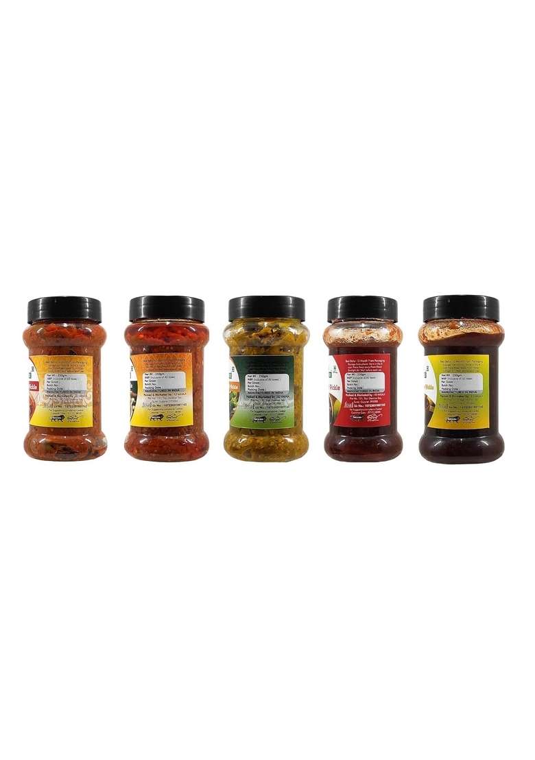 K3 Masala Green Piece Gor Keri Sweet Lemon Mango Mix And Chilli Pickle 250Gm X 5 Pack Of - Indya