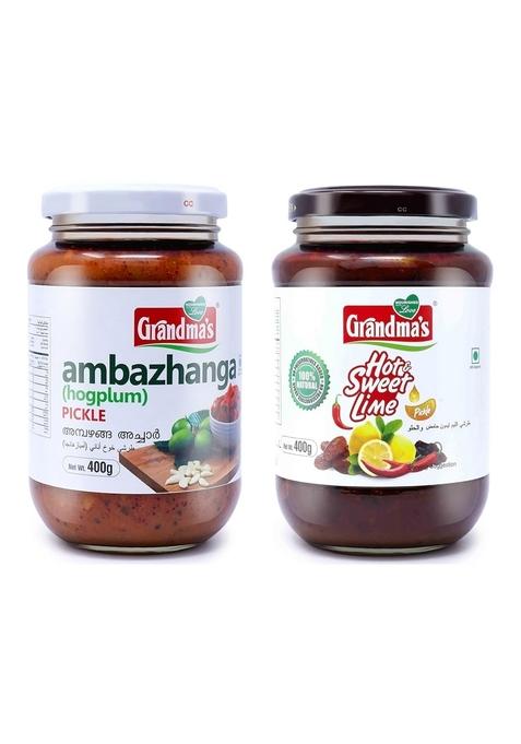 Grandmas Authentic Kerala Style Ambazhanga Pickle Hot And Sweet Lime Combo | 400G Bottle Healthy Tasty
