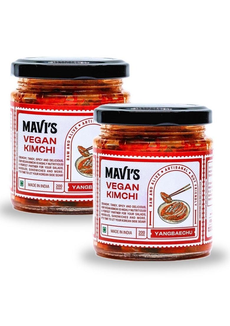 Mavi'S Vegan Kimchi Combo | Korean Cabbage Artisanal Probiotic Pickle 100 Natural Organic No Preservatives Artificial Flavour Or Colour Pack Of 2 200G