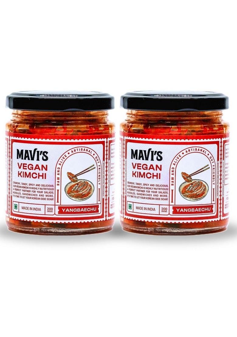 Mavi'S Vegan Kimchi Combo | Korean Cabbage Artisanal Probiotic Pickle 100 Natural Organic No Preservatives Artificial Flavour Or Colour Pack Of 2 200G