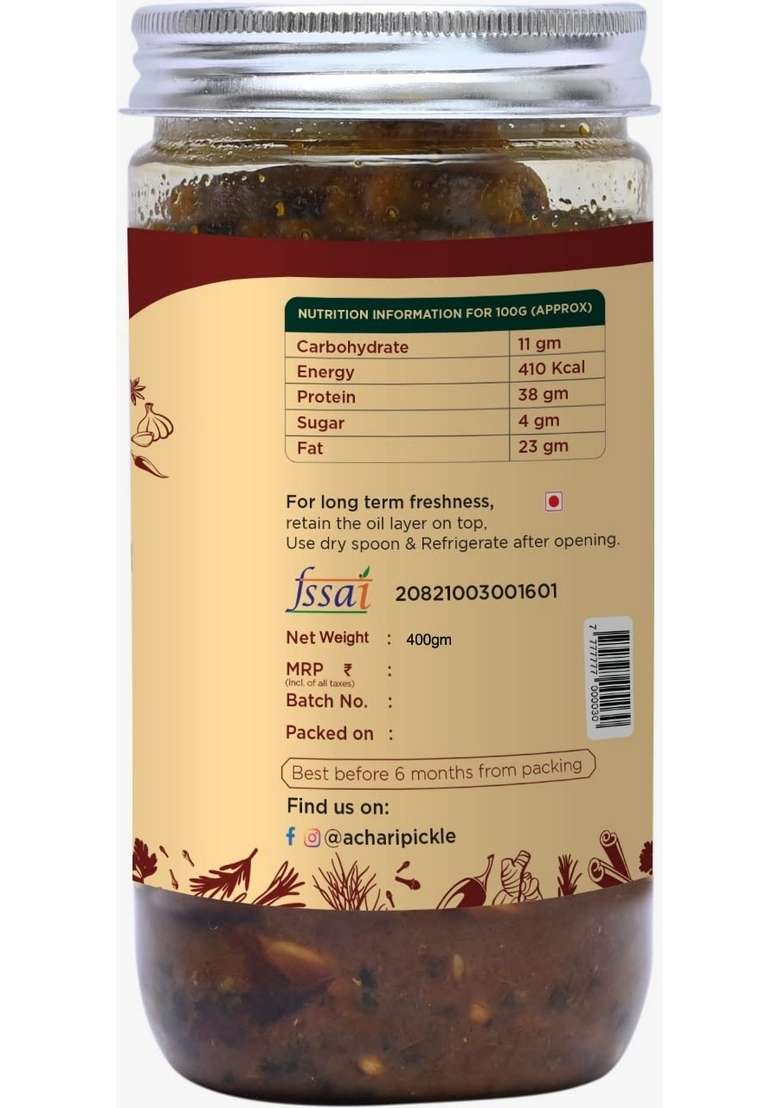 Achari Pickles Homemade Kabab Chicken Pickle Punjabi Flavour 400 Gm Delhi North Style - Indya