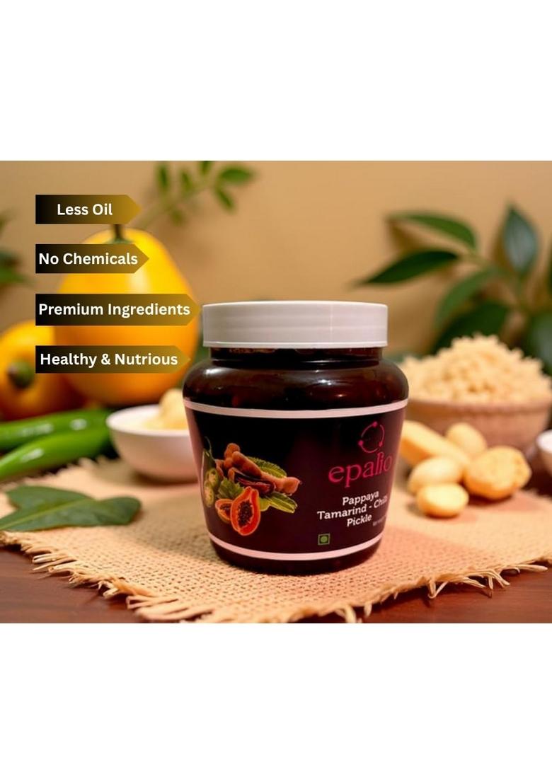 Epalio Papaya Tamarind Chilli Pickle | 450 Gm Jar Papeeta Tetul Mirchi Ka Achar Authentic South Indian Homemade Sweet Spicy Traditional Recipie No Preservatives