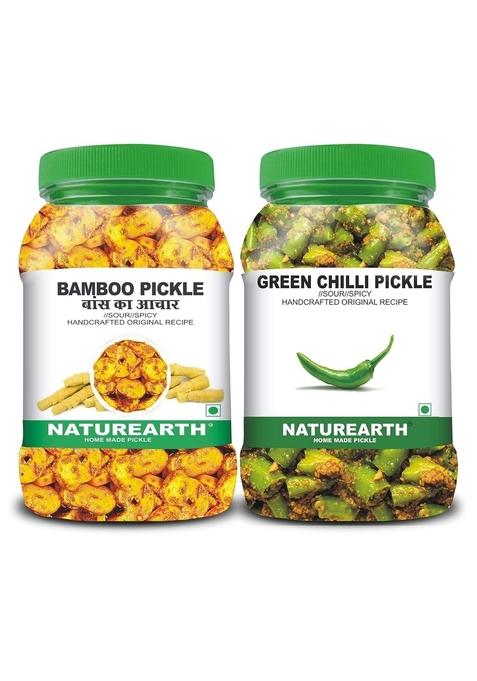 Naturearth 100 Natural Bamboo Pickle Green Chilli 400G Primium Quality Achar