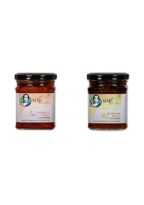 Mai'S Lonche Veg Pickle Carrot | Beetroot Mushroom Home Made Combo 200 Gms Each With Olive Oil Authentic Healthy And Flavorful Indian Pickles For All Cuisines