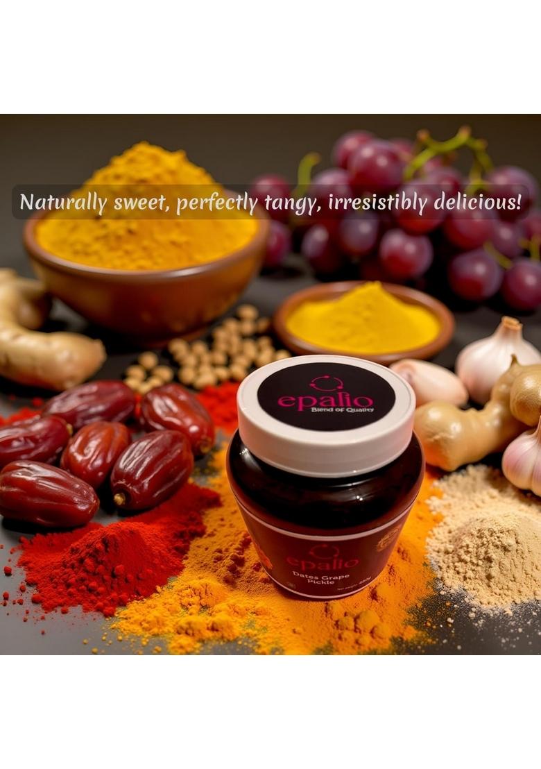 Epalio Dates Grape Pickle 450 Gm | Khajoor Kishamish Ka Achar Sweet Spicy Homemade Authentic Indian No Preservatives Traditional Kerala Wayanadan Recipie