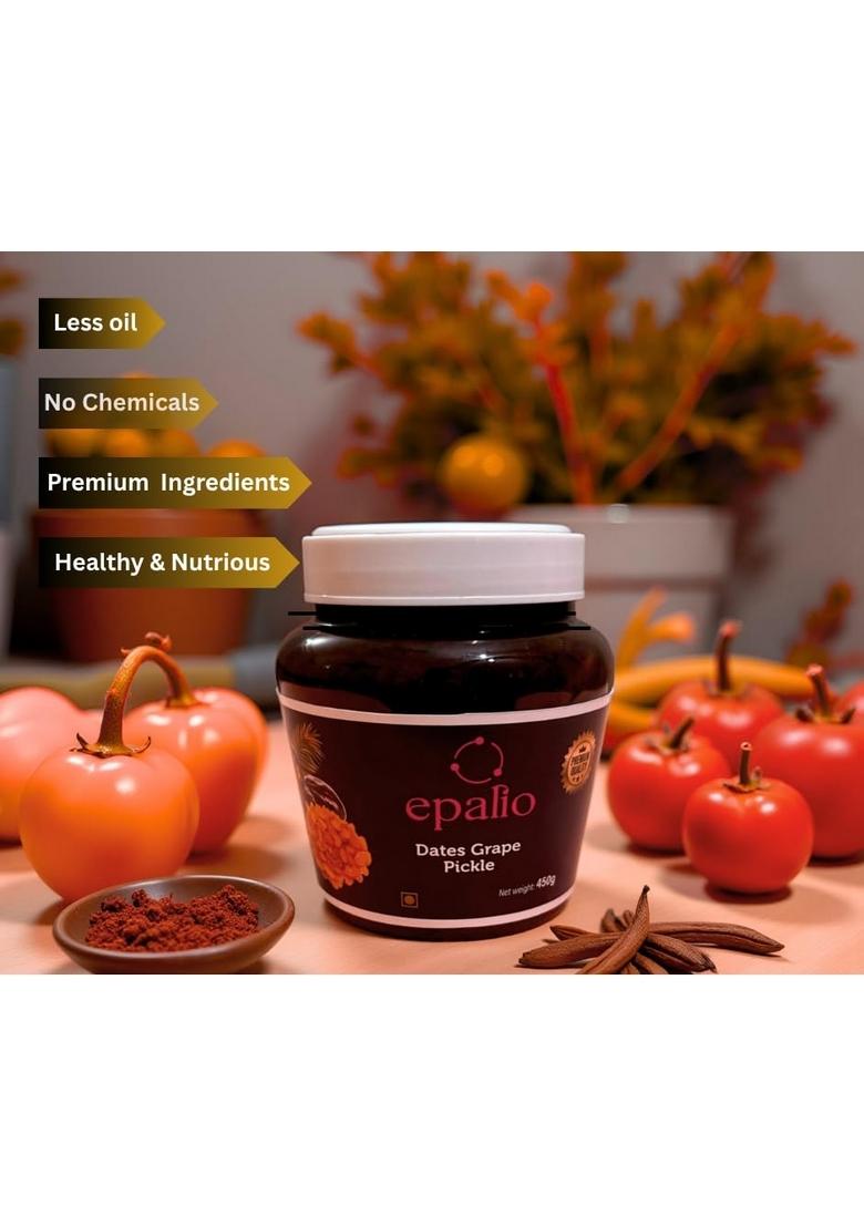 Epalio Dates Grape Pickle 450 Gm | Khajoor Kishamish Ka Achar Sweet Spicy Homemade Authentic Indian No Preservatives Traditional Kerala Wayanadan Recipie