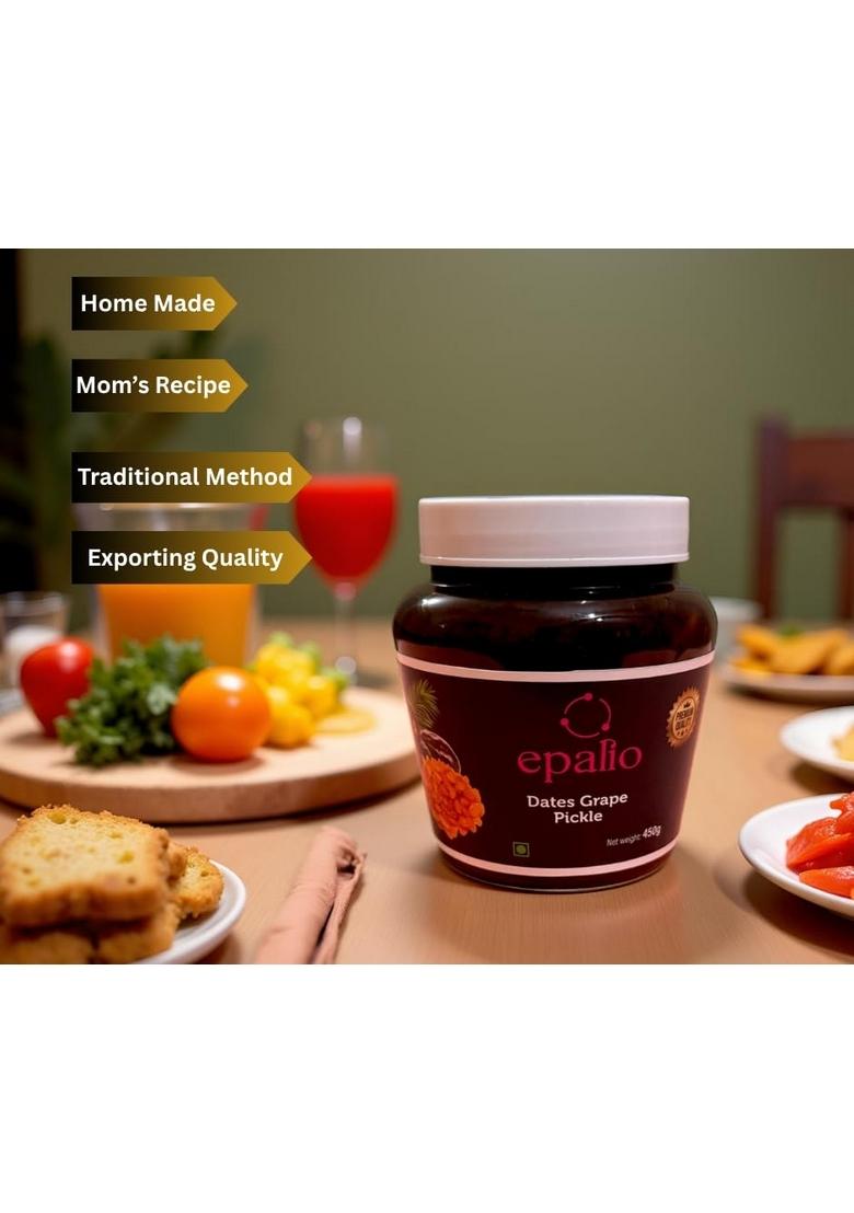 Epalio Dates Grape Pickle 450 Gm | Khajoor Kishamish Ka Achar Sweet Spicy Homemade Authentic Indian No Preservatives Traditional Kerala Wayanadan Recipie
