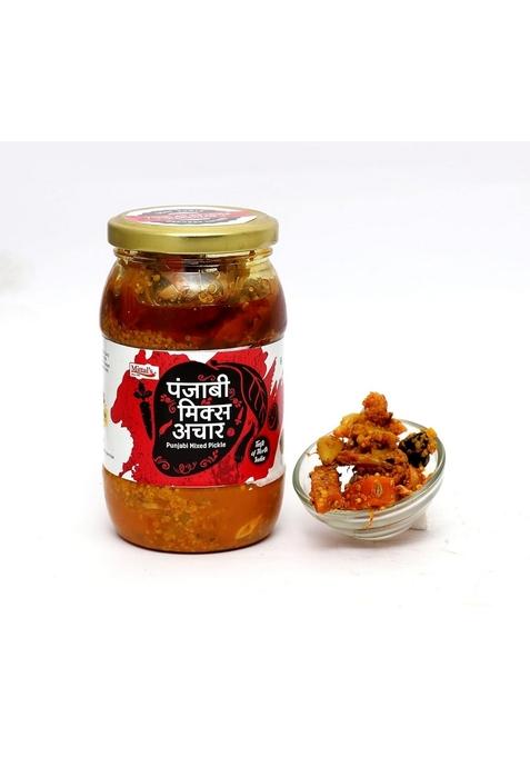 Pickle Gallery Punjabi Mixed | Masala Flavour Home Made Recipe Mango Chilli Lemon Carrot Ginger Mix Achar |100 Pure Vegetarian 400 Gms