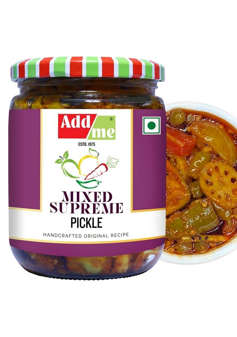 Add Me Home Made Taste Mixed Supreme Pickle Marwadi Mix Pickles Achar Aam Mango Chilli Lemon Ker Ginger Karonda Lasoda Fruit 500Gm Glass Jar