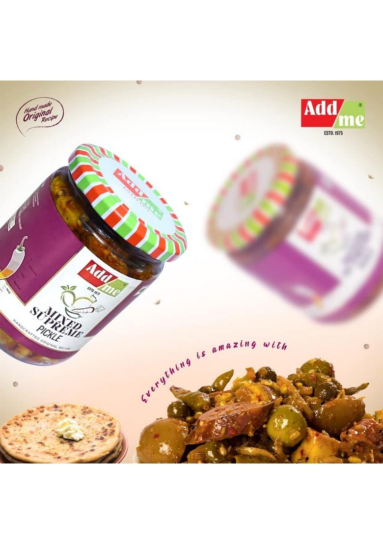 Add Me Home Made Taste Mixed Supreme Pickle Marwadi Mix Pickles Achar Aam Mango Chilli Lemon Ker Ginger Karonda Lasoda Fruit 500Gm Glass Jar