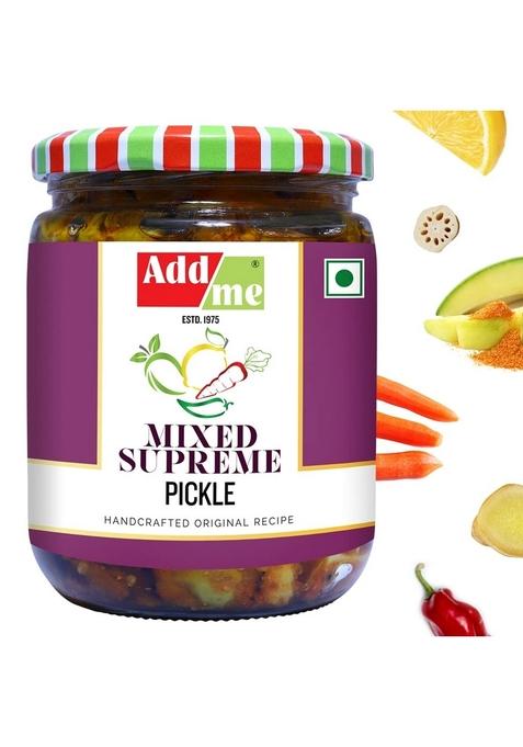 Add Me Home Made Taste Mixed Supreme Pickle Marwadi Mix Pickles Achar Aam Mango Chilli Lemon Ker Ginger Karonda Lasoda Fruit 500Gm Glass Jar