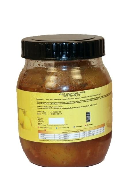 Farm Star Sour Sweet Lemon Pickle – Khatta Meetha Nimbu Ka Achar 500Gm 350Gm Jaggery Cubes Free
