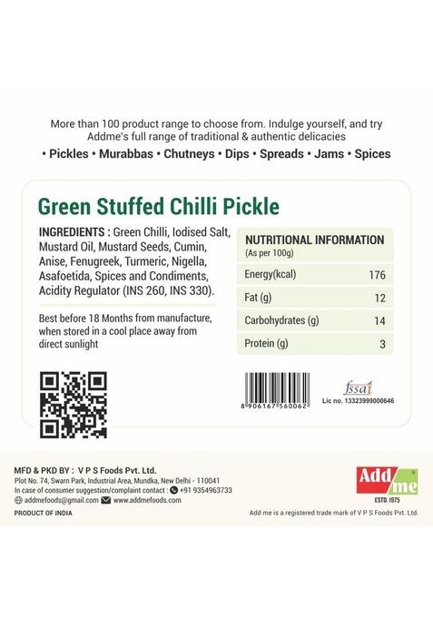 Add Me Homemade Stuffed Green Chilli Pickle 500G Rajasthani Hari Mirch Ka Achar Pickles Sarso Ke Tel Fresh Ghar Bana Achaar Glass Pack