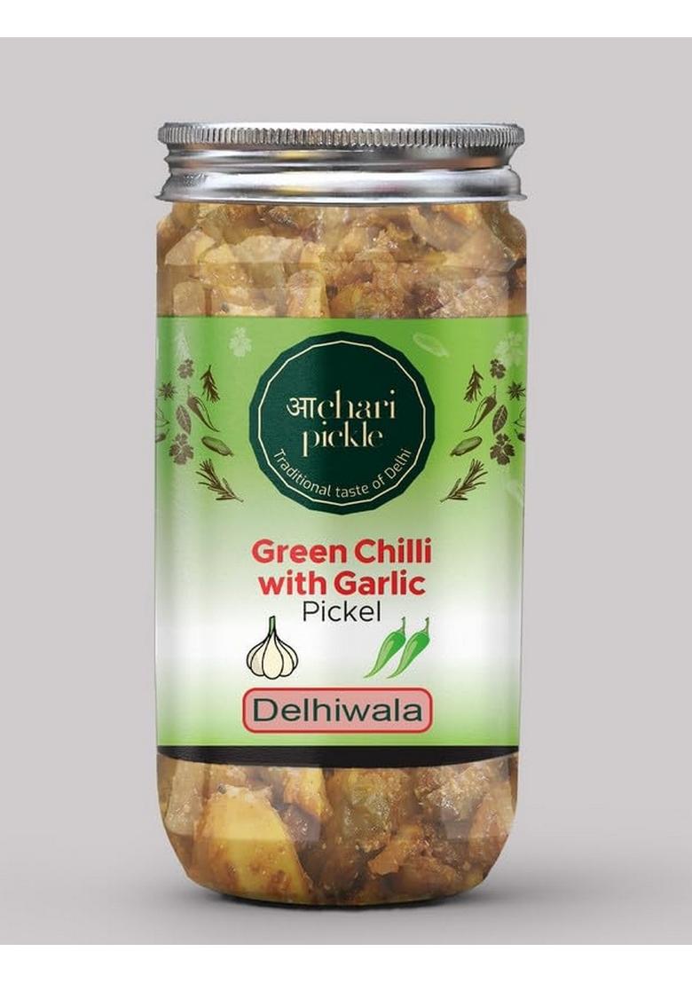 Achari Pickles Greenchilli With Garlic Pickle Delhiwala 400 Gm Ghar Ka Achar