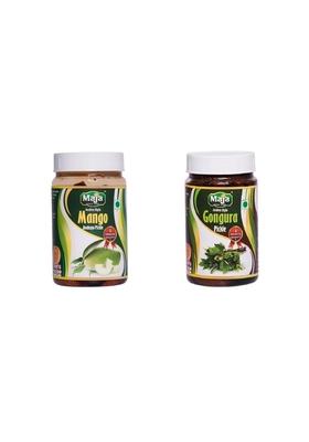 Maja Nature Foods Mango Aavakaya Gongura Pickle Combo Pack | Authentic Indian Pickles Spicy Tangy Homemade Flavors No Preservatives Ideal For Meals 250 Grams Each