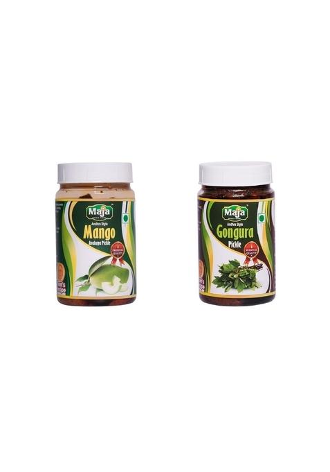 Maja Nature Foods Mango Aavakaya Gongura Pickle Combo Pack | Authentic Indian Pickles Spicy Tangy Homemade Flavors No Preservatives Ideal For Meals 250 Grams Each