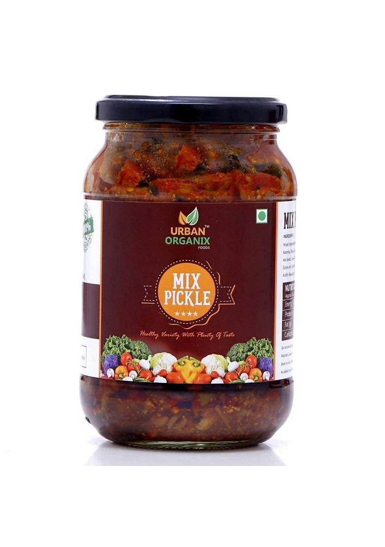Urban Organix Foods Mixed Pickle Mix Achaar Homemade Low Oil No Preservatives Sugar 400 Gram Pet Jar