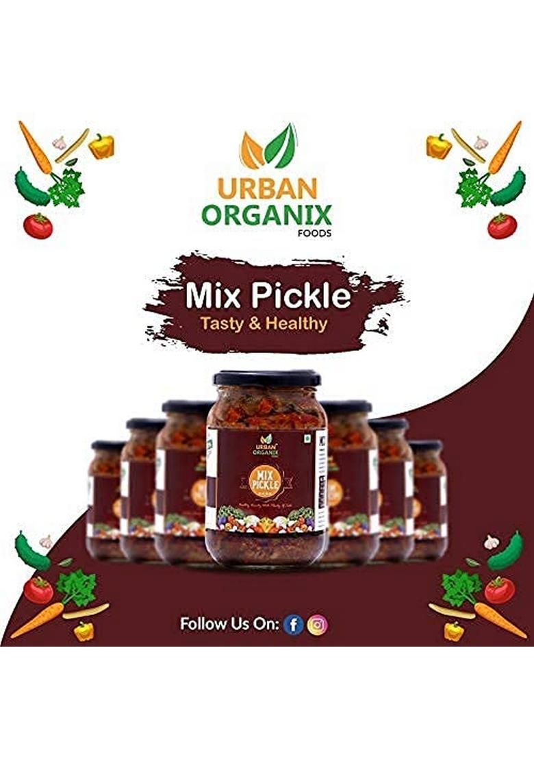 Urban Organix Foods Mixed Pickle Mix Achaar Homemade Low Oil No Preservatives Sugar 400 Gram Pet Jar