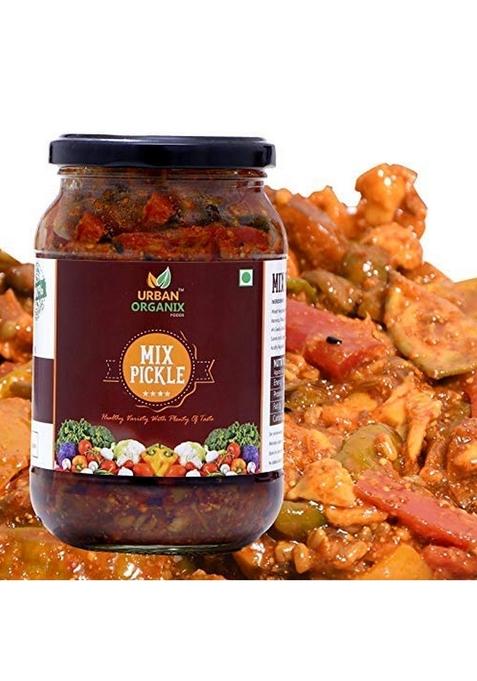 Urban Organix Foods Mixed Pickle Mix Achaar Homemade Low Oil No Preservatives Sugar 400 Gram Pet Jar