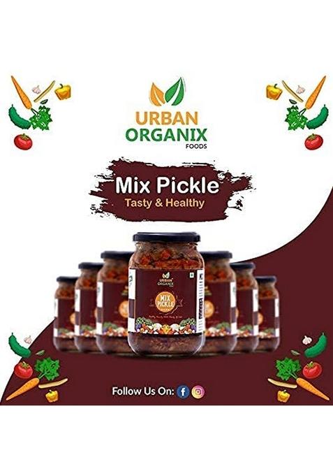 Urban Organix Foods Mixed Pickle Mix Achaar Homemade Low Oil No Preservatives Sugar 400 Gram Pet Jar