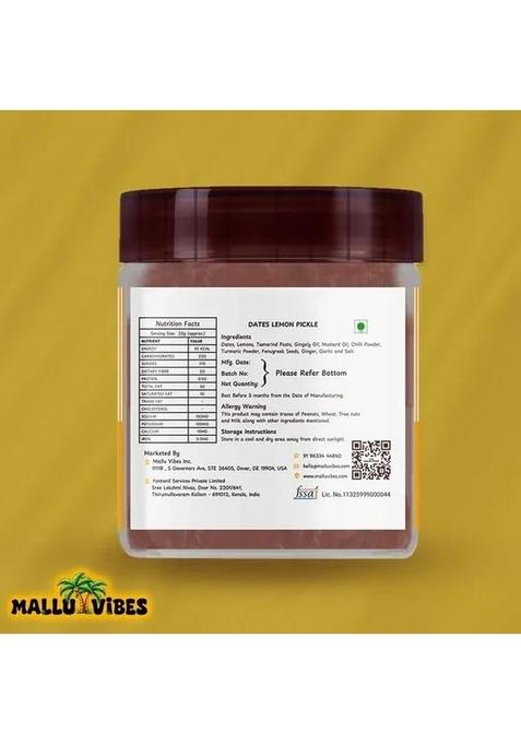 Mallu Vibes Homemade Kerala Dates Lemon Pickle Eenthapazham Naranga Achar | Sweet Tangy Spicy Fusion Ideal For Biryani Ghee Rice 400G