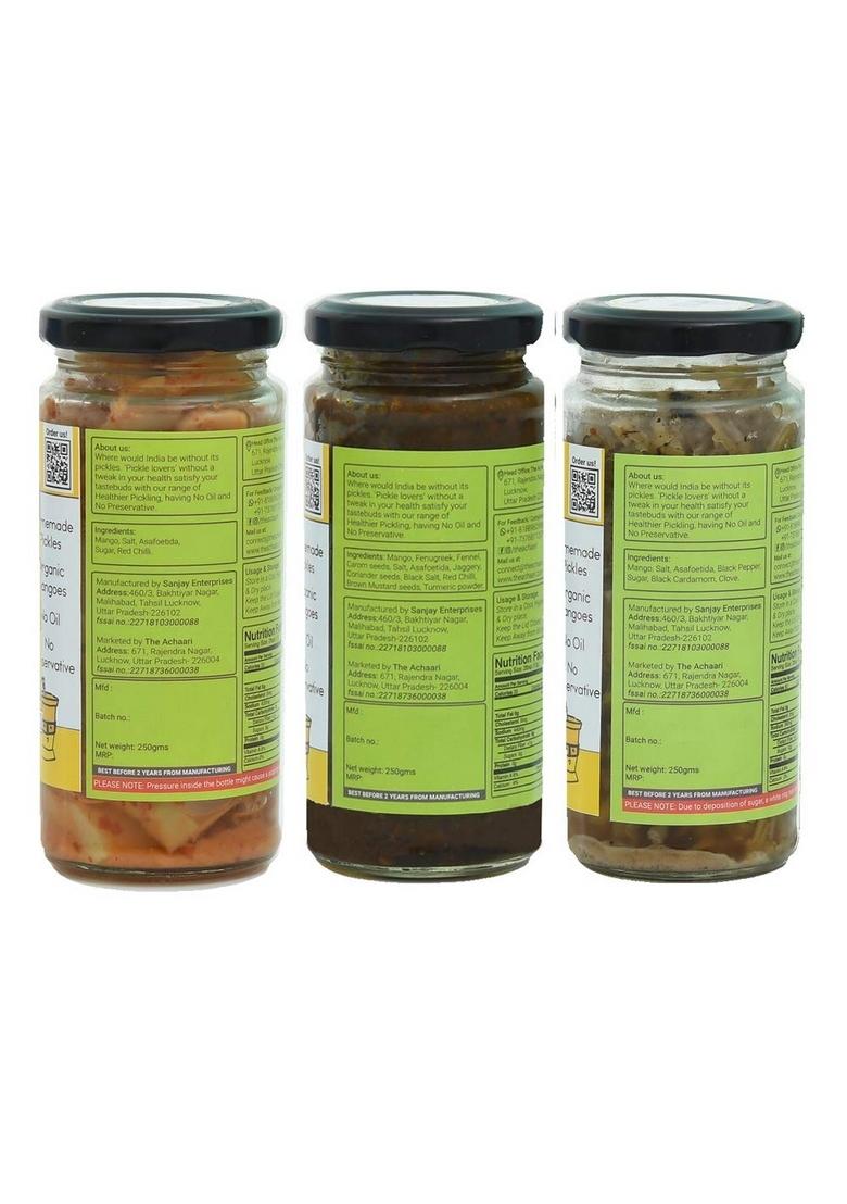 The Achaari Homemade Mango Pickle Pack Of 3 Khatti Red Chilli Nouncha Meetha Raita