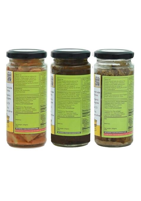 The Achaari Homemade Mango Pickle Pack Of 3 Khatti Red Chilli Nouncha Meetha Raita