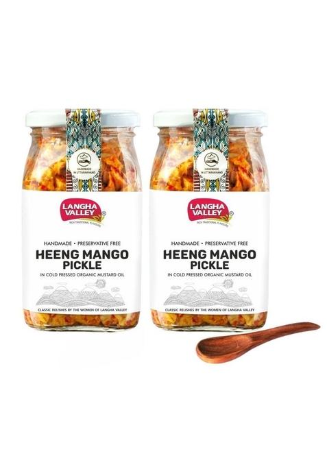 Langha Valley Homemade Heeng Mango Pickle Hing Aam Ka Achar Traditionally Sun Dried No Preservatives Glass Jar With Wooden Spoon 360 Grams Pack Of 2