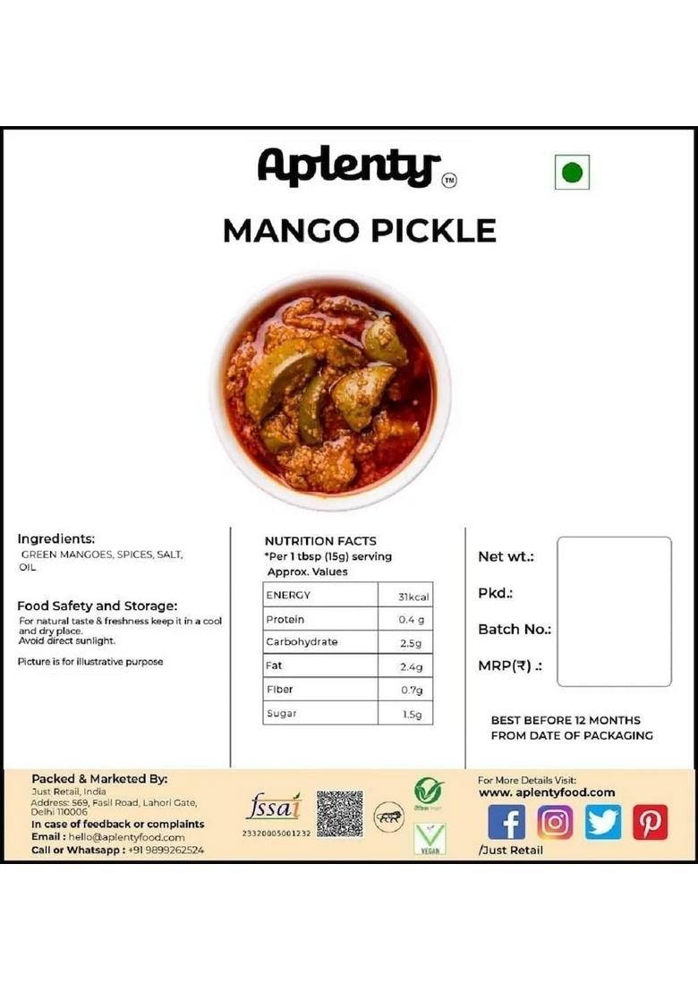 Aplenty Mango Pickle 400G | Pure Desi Home Made Aam Ka Achaar Real Raw Achar