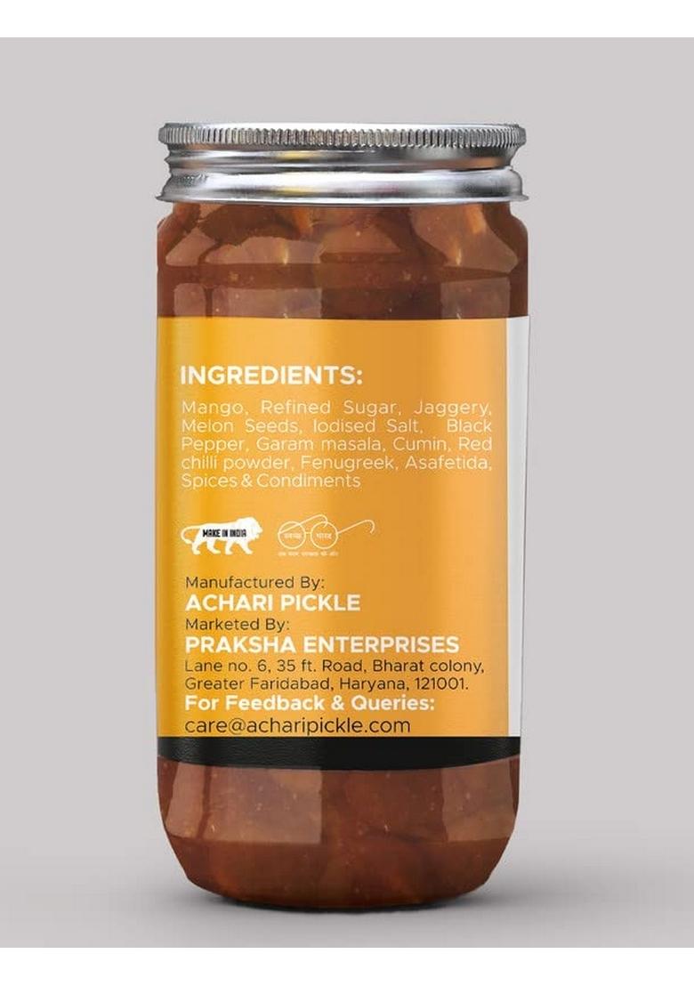Achari Pickles Sweet Mango Chutney Galka With Jeera 400G Khatta Meetha Without Oil Jam Preserve In Spices Indian Dip Mother’S Recipe | Organic North Pickle| Traditional Home Made Achaar