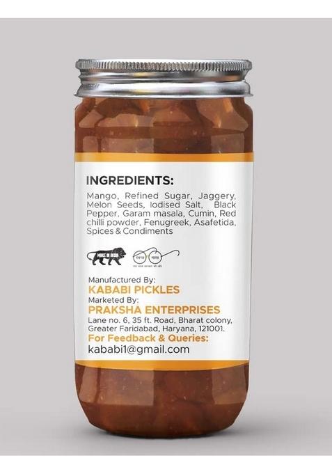 Kababi Marwadi Sweet Mango Chutney With Jeera 400G Khatta Meetha Pickles Without Oil Jam Preserve In Spices Indian Dip Mother’S Recipe | Organic North Pickle| Traditional Home Made Achaar