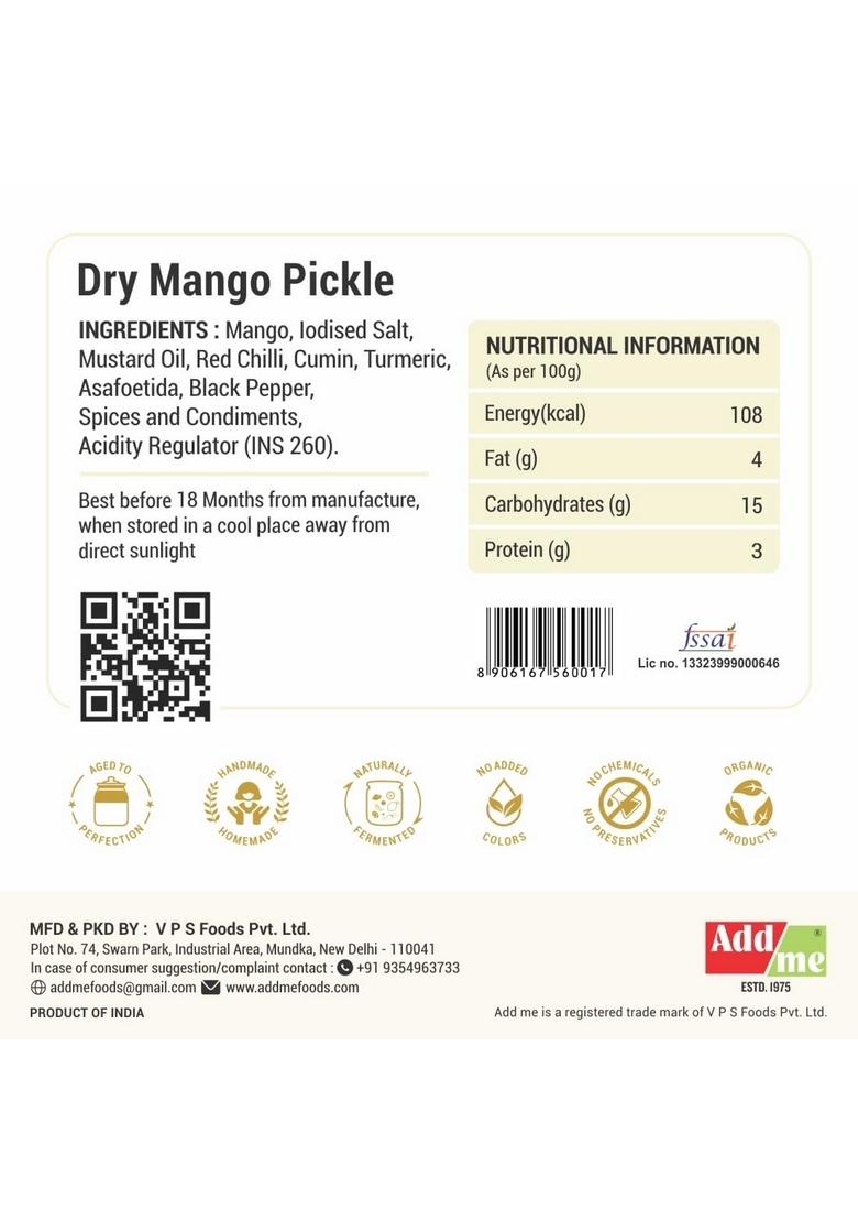 Add Me Ghar Ka Aam Sukha Achar 500 Gm Dry Mango Pickle Less Oil 500Gm Homemade Ready To Eat Foods Glass Pack