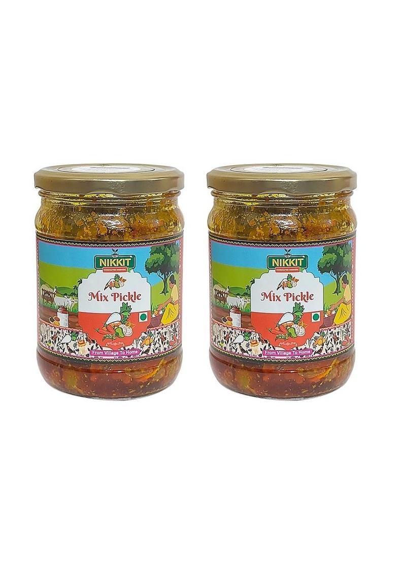 Nikkit Mixed Pickle | Traditional Spicy Tangy Achar Made With Mango Lemon Chili Vegetables Authentic Oil Spices Perfect For Meals Snacks Homemade 450 Gram Pack Of 2