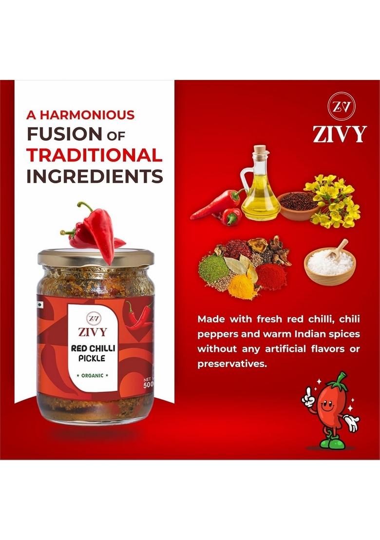 Zivy Homemade Spicy Red Chilli Pickle 500Gm Fresh Pickles No Preservatives Artificial Flavours Lal Mirch Ka Achar