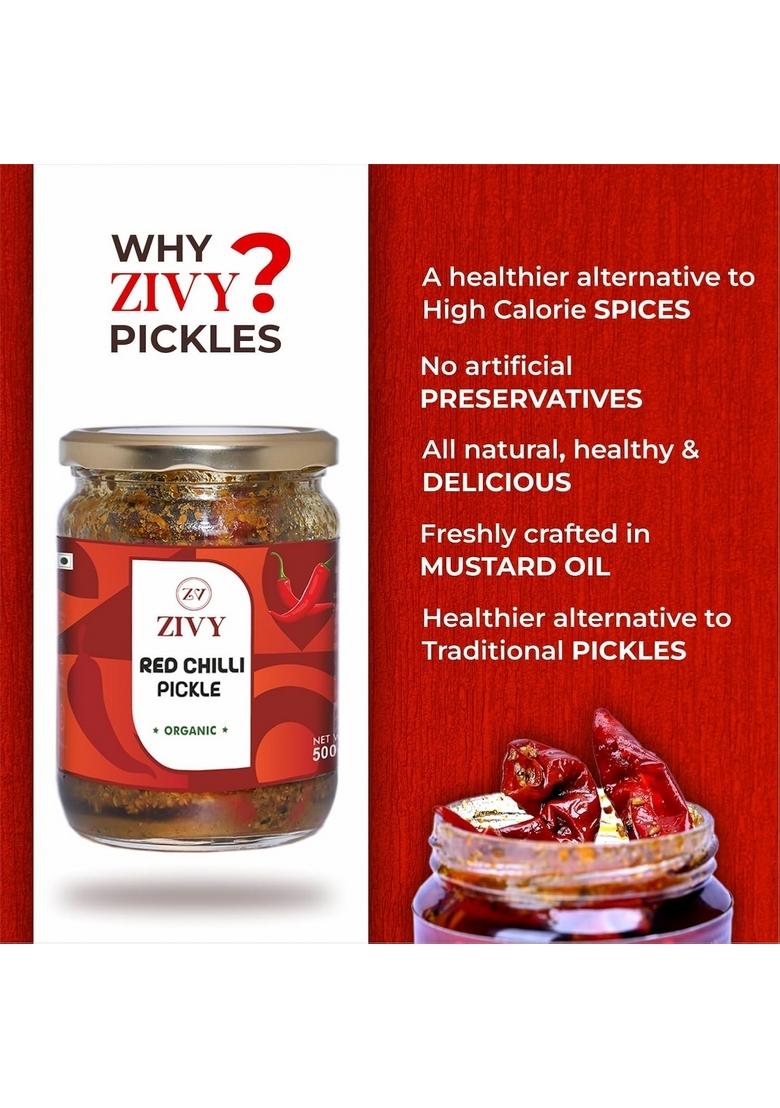 Zivy Homemade Spicy Red Chilli Pickle 500Gm Fresh Pickles No Preservatives Artificial Flavours Lal Mirch Ka Achar