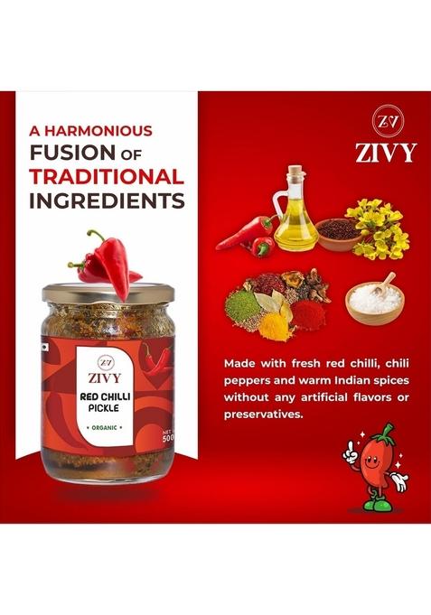 Zivy Homemade Spicy Red Chilli Pickle 500Gm Fresh Pickles No Preservatives Artificial Flavours Lal Mirch Ka Achar
