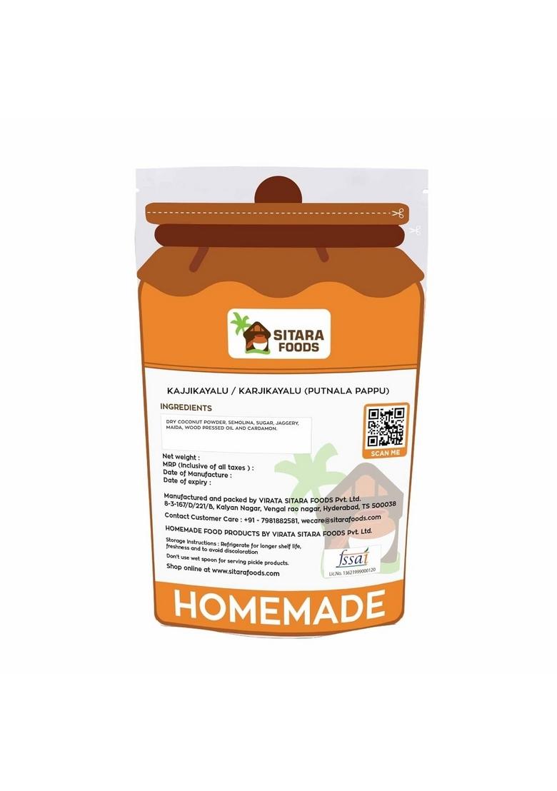 Sitara Foods Kajjikayalu Putnala Pappu Karjikayalu Andhra Style Home Made Sweet 1000 Grams Box