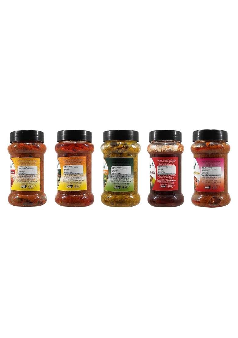 K3 Masala Green Piece Gor Keri Hot Lemon Mango Mix And Chilli Pickle 250Gm X 5 Pack Of - Indya