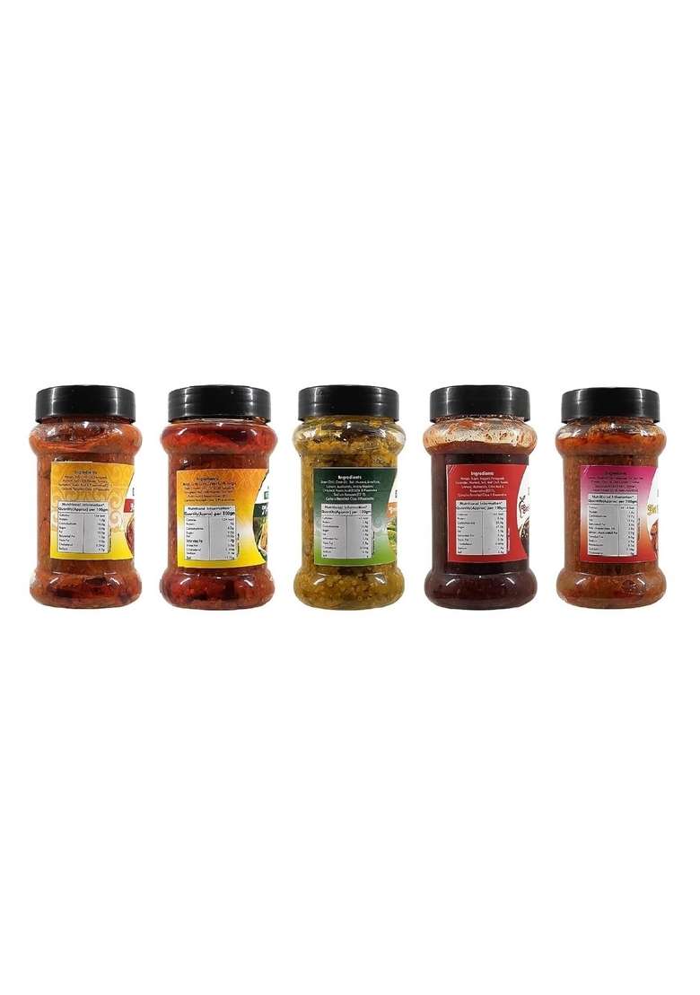 K3 Masala Green Piece Gor Keri Hot Lemon Mango Mix And Chilli Pickle 250Gm X 5 Pack Of - Indya