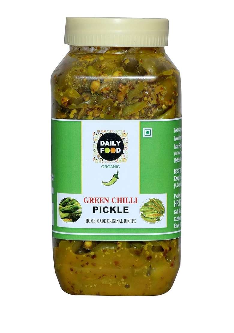 Daily Food Homemade Organic Natural Rai Green Chilli Pickle Hari Mirch Ka Achar 400Gm - Indya