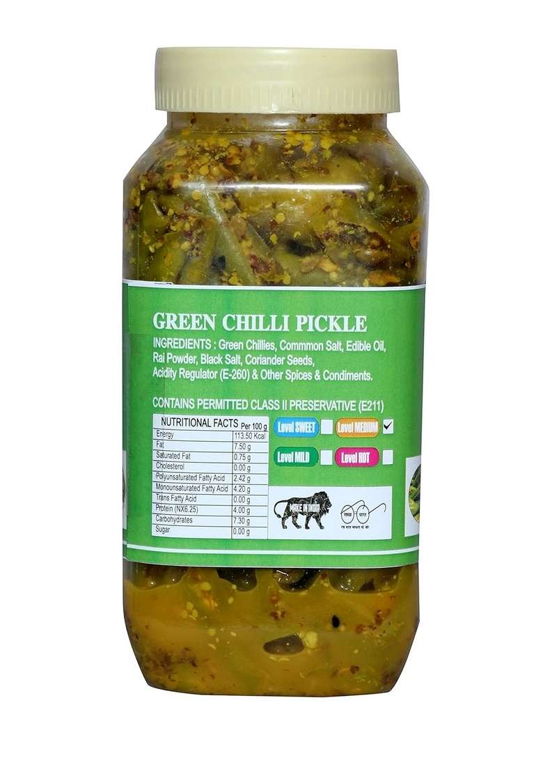 Daily Food Homemade Organic Natural Rai Green Chilli Pickle Hari Mirch Ka Achar 400Gm - Indya