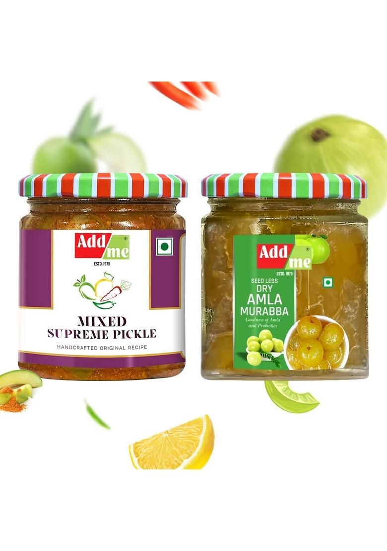 Add Me Seed Less Dry Amla Murabba Without Syrup Immunity Boosters Rajasthani Mix Achar Homemade Mixed Pickle 200 Gm Each Combo Gift Pack Glass Jar